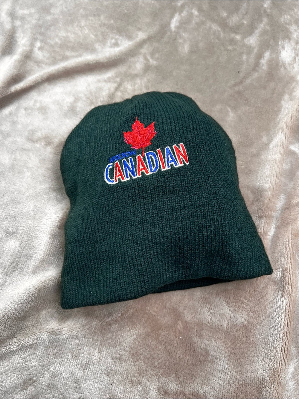 ROOTS Molson Canadian Dark Green Classic Knit Beanie Winter Hat